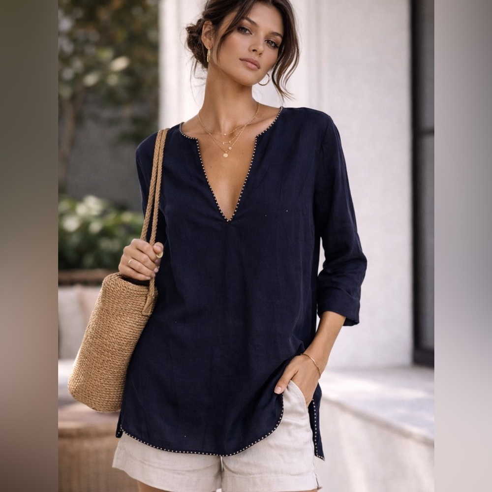 J. Crew studded linen tunic top size small - Picture 1 of 7
